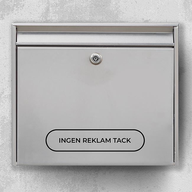 Postkassesticker – “Ingen reklamer tak” i kapsel-ramme (afrundede ender)