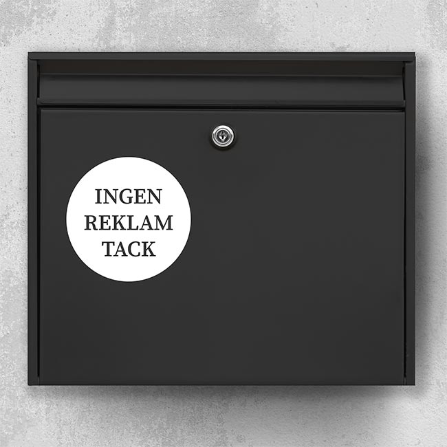 Postkassesticker – “Ingen reklamer tak” i fyldt rund cirkel