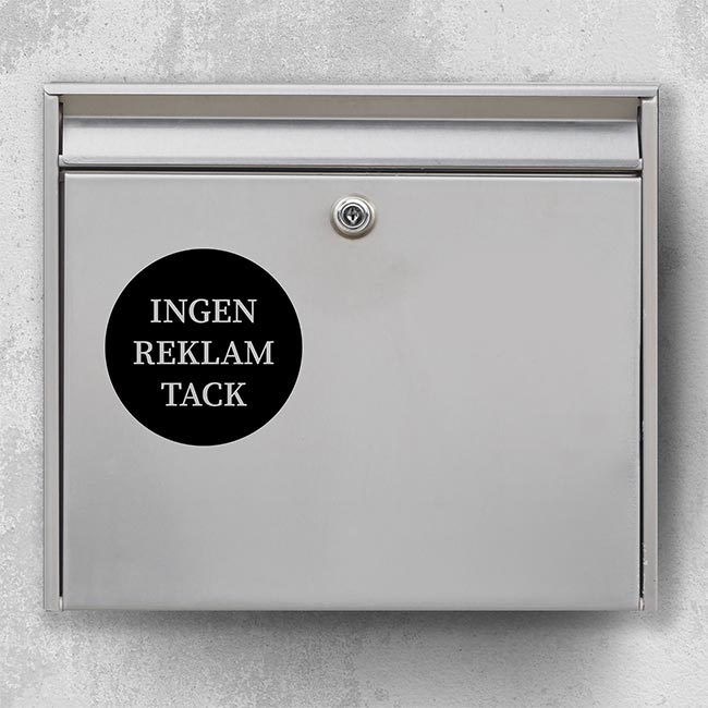 Postkassesticker – “Ingen reklamer tak” i fyldt rund cirkel