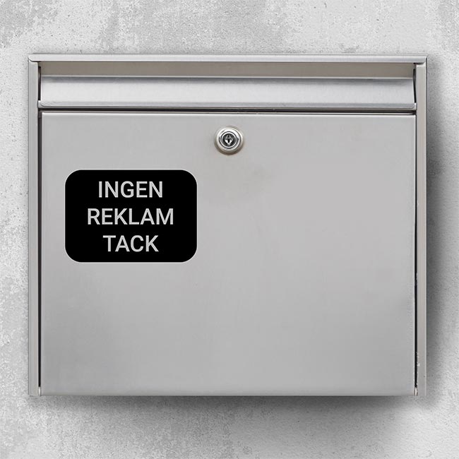 Postkassesticker – “Ingen reklamer tak” i afrundet rektangel