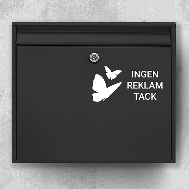 Postkassesticker – “Ingen reklamer tak” med sommerfugle