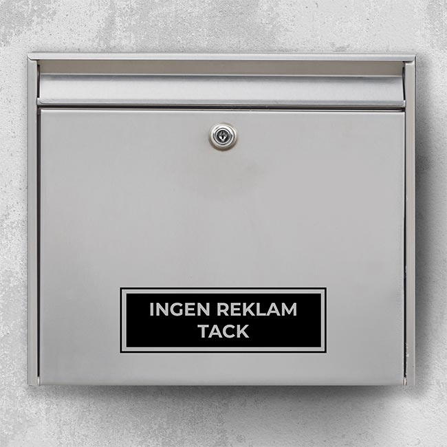 Postkassesticker – “Ingen reklamer tak” i rektangulært badge med dobbelt kant
