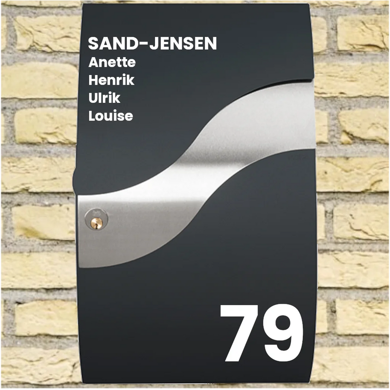 Postkassesticker – Wave-layout med efternavn, fornavne & husnummer
