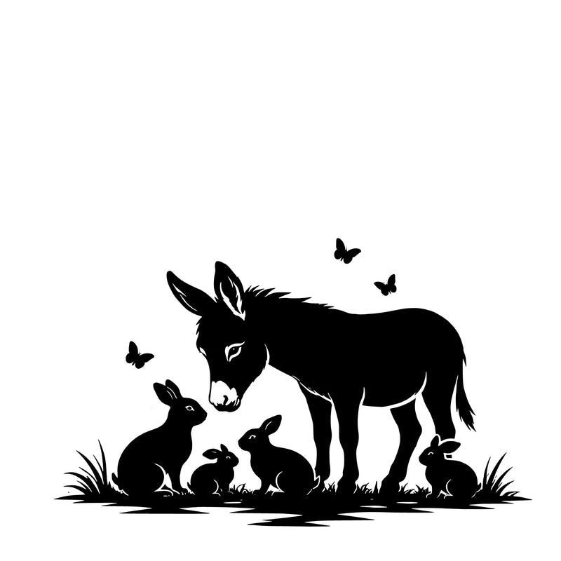 Esel med kaniner – Enkeltmotiv Sticker
