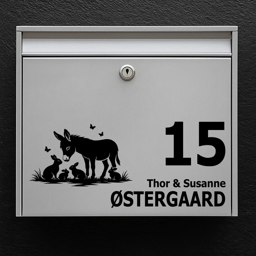 Postkassesticker med æsel og kaniner