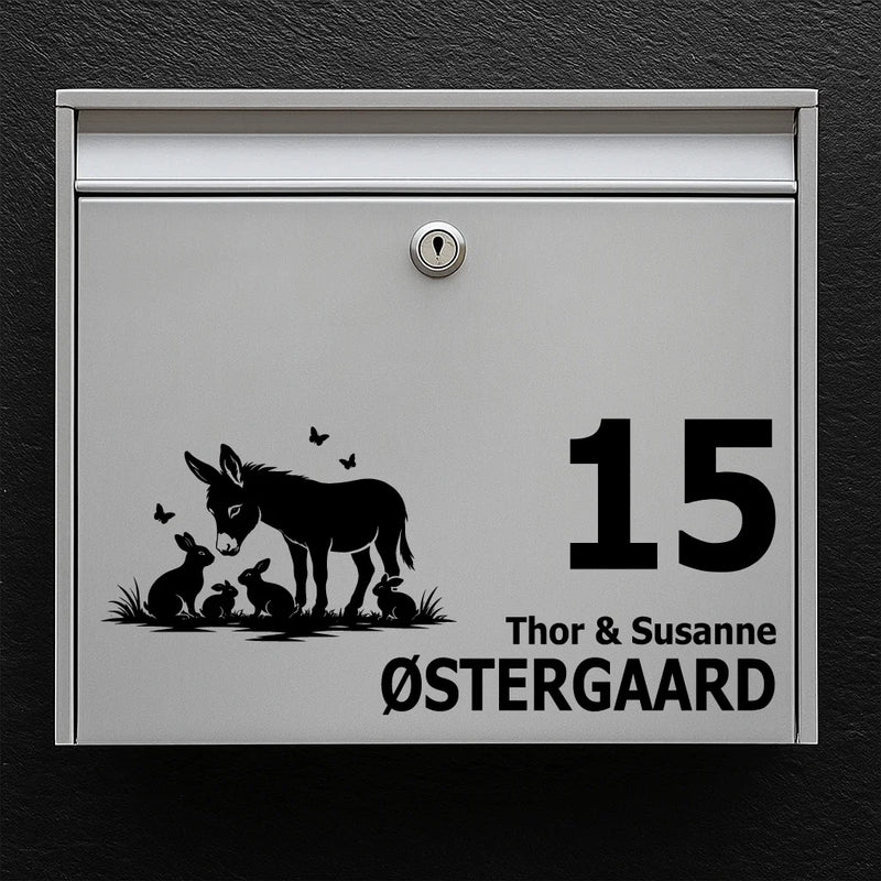Postkassesticker med æsel og kaniner