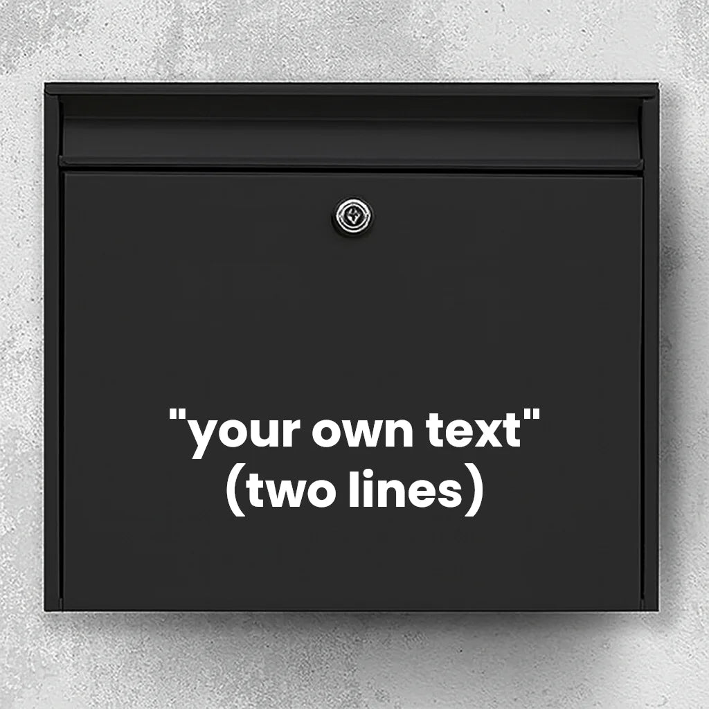 Postkassesticker – bestem selv teksten (max 30x30cm) - 2 linjer