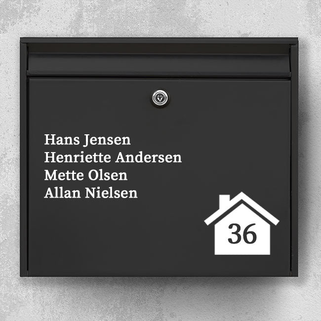 Postkassesticker – navneliste med hus-ikon & husnummer