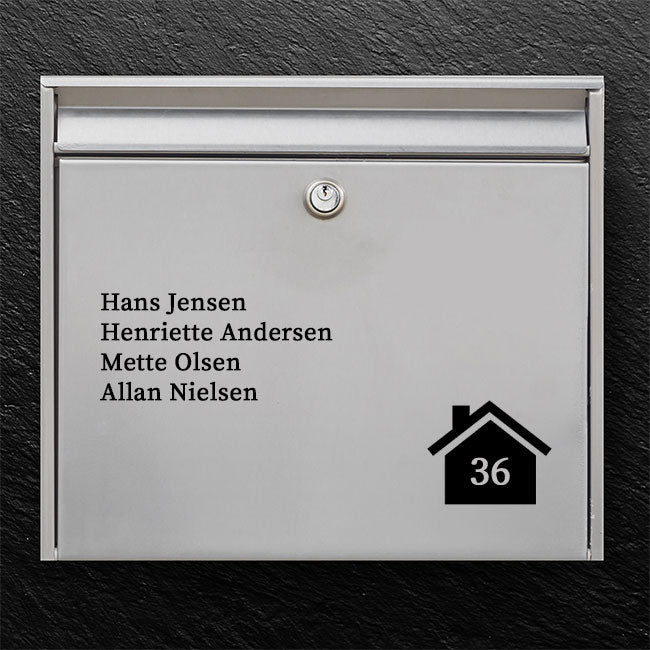 Postkassesticker – navneliste med hus-ikon & husnummer