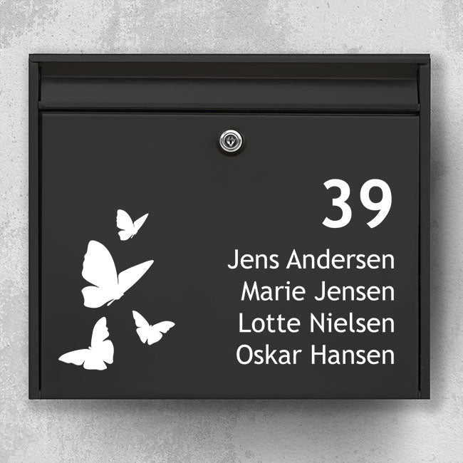 Postkassesticker – sommerfugle med husnummer & navneliste