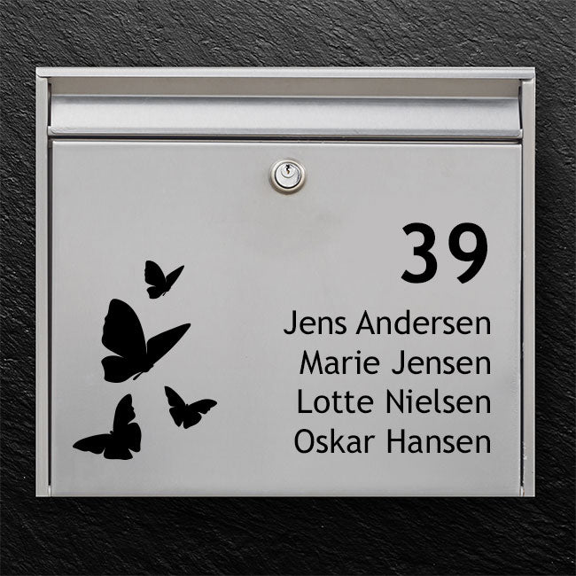 Postkassesticker – sommerfugle med husnummer & navneliste