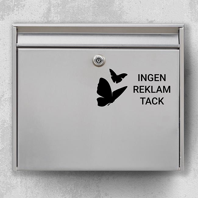 Postkassesticker – “Ingen reklamer tak” med sommerfugle