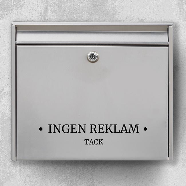 Postkassesticker – “Ingen reklamer” med prikker & tak-linje