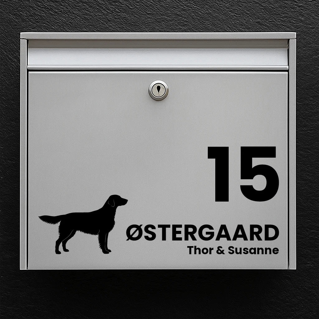 Postkassesticker med Flat Coated Retriever