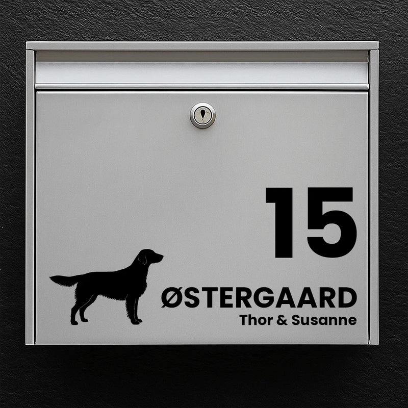 Postkassesticker med Flat Coated Retriever