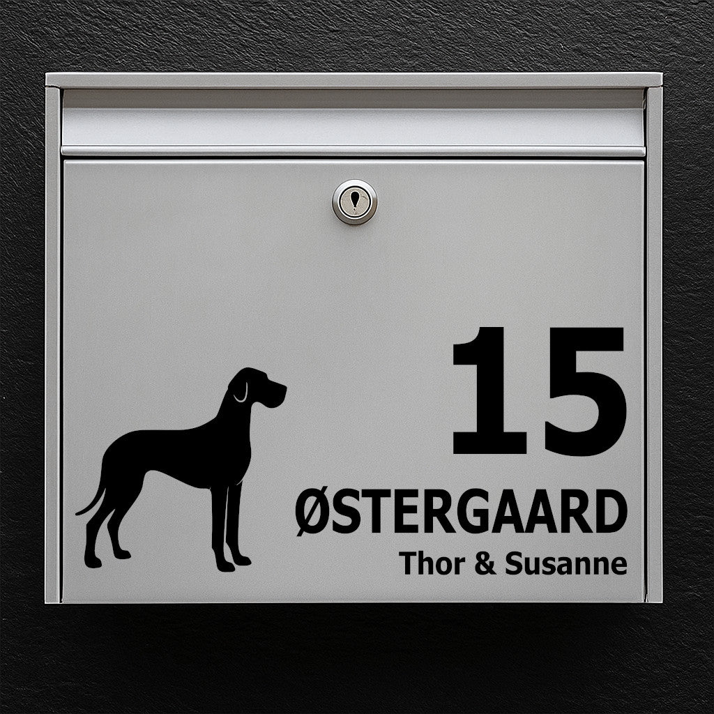 Postkassesticker med Granddanois
