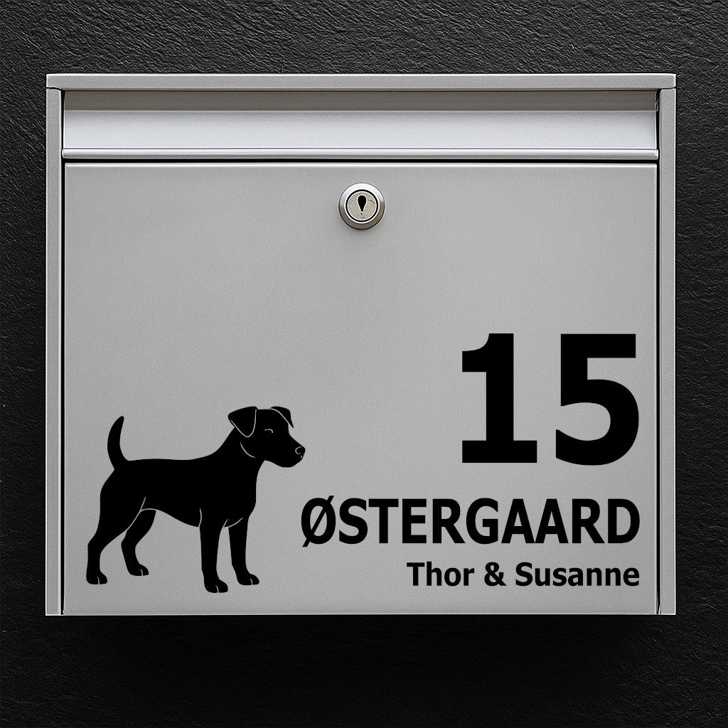 Postkassesticker med jack russel terrier