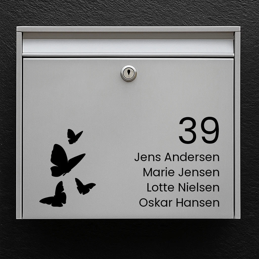 Postkassesticker – sommerfugle med husnummer & navneliste
