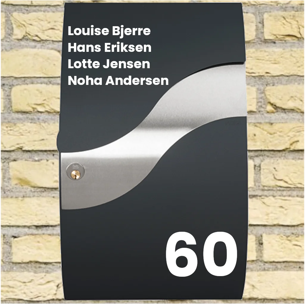 Postkassesticker – Wave-layout med navneliste & stort husnummer