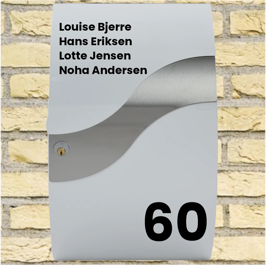 Postkassesticker – Wave-layout med navneliste & stort husnummer