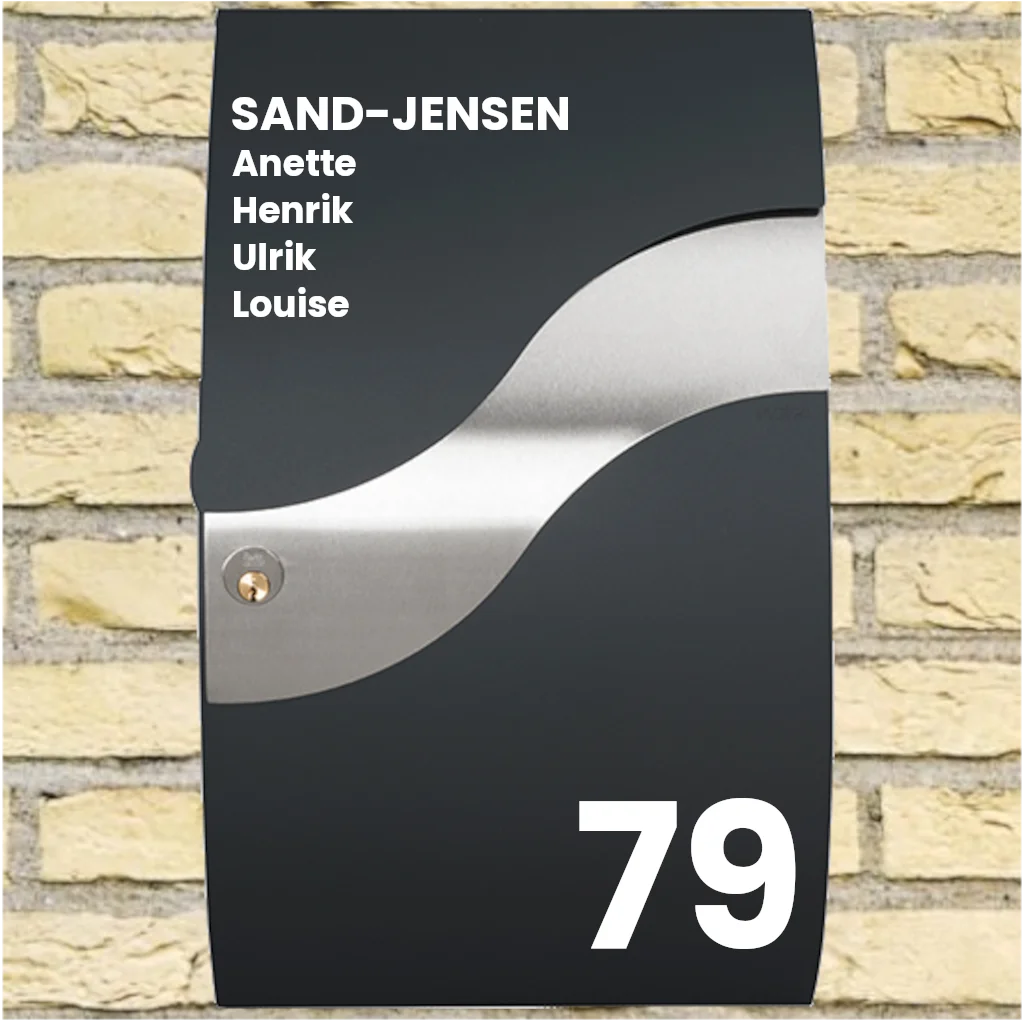Postkassesticker – Wave-layout med efternavn, fornavne & husnummer