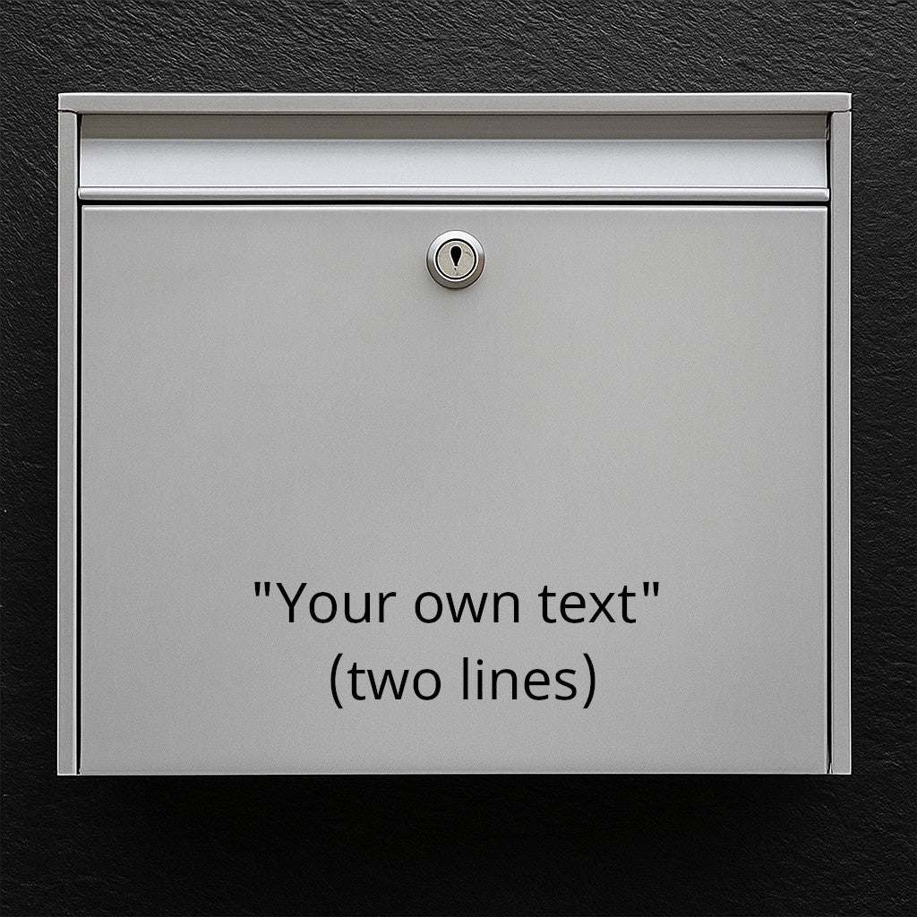 Postkassesticker – bestem selv teksten (max 30x30cm) - 2 linjer