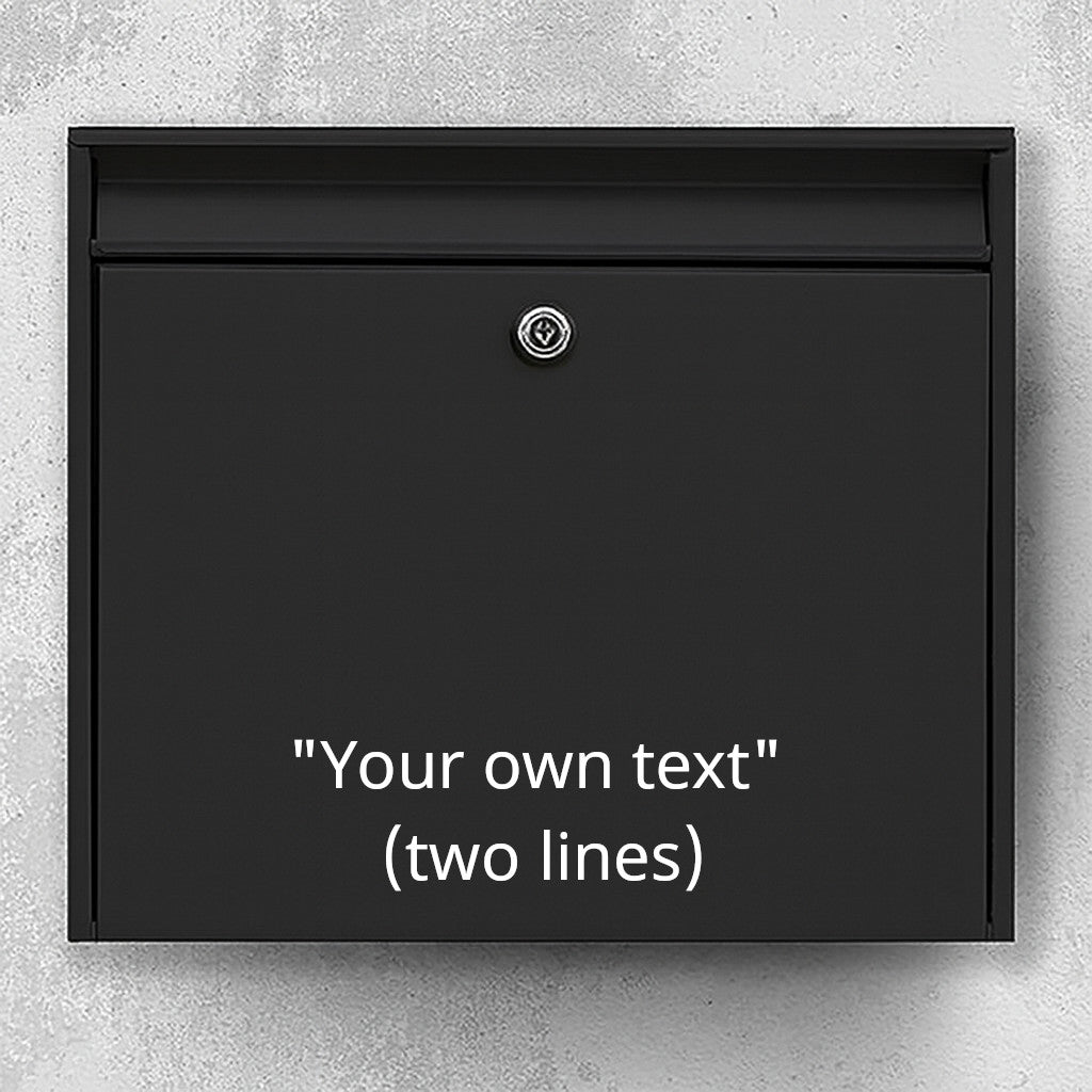 Postkassesticker – bestem selv teksten (max 30x30cm) - 2 linjer