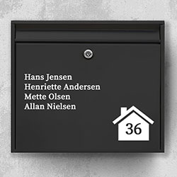 Navneskilt til postkasse - Postkasse sticker D02: Lille hus med husnummer