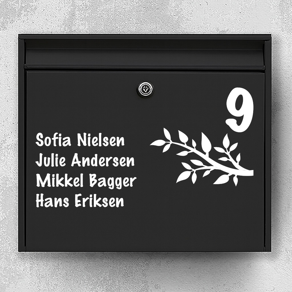 Postkasse Stickers - Postkassesticker gren, navn og husnummer